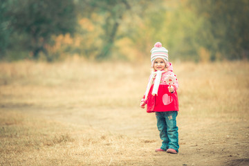 little smiling girl on autumn landscape