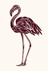 Graphic, stylized drawing of flamingos