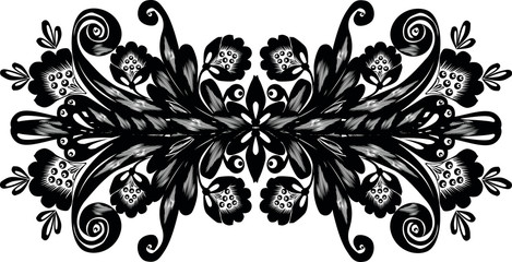 black oblong floral design on white