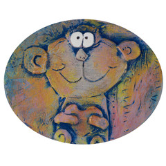 monkey with heart, colorful clay panel, on white background
