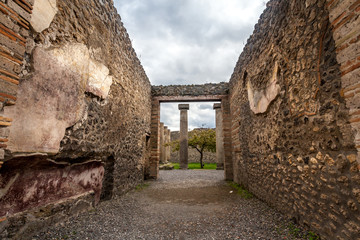 Ruined buildings of the ancient city of Pompeii Italy