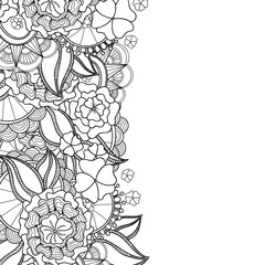 Doodle flowers invitation card. Template flower frame design for card. Decorative hand-drawn vector element border.