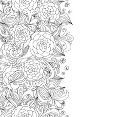 Doodle flowers invitation card. Template flower frame design for card. Decorative hand-drawn vector element border.