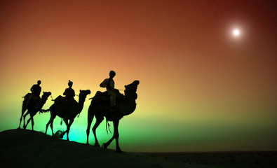 Fototapeta na wymiar Indigenous Indian Man Riding Through Desert Camel Concept