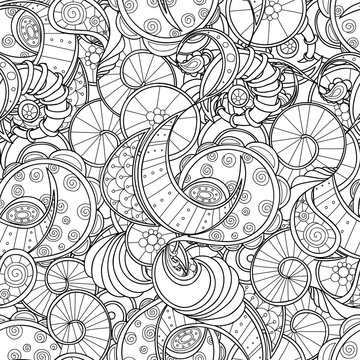 Zentangle wavy seamless pattern. Doodle black and white abstract vector background.