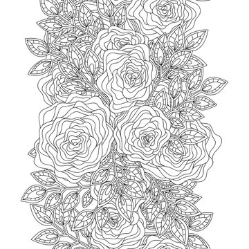 Vector doodle flowers seamless border. Zentangle decorative element.