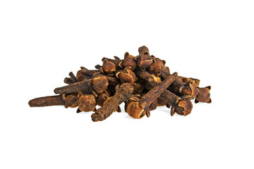 Heap of dried cloves, isolated on white background