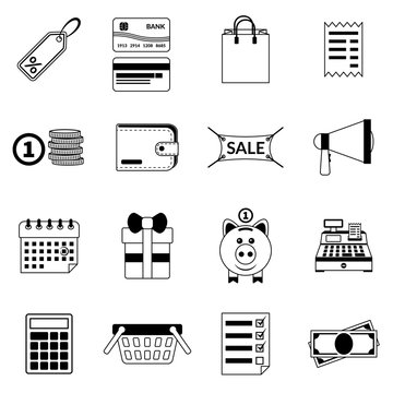 Set of black flat shopping icons. Vector sale icons 