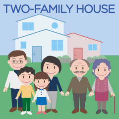 Fototapeta na wymiar TWO-FAMILY HOUSE, vector illustration