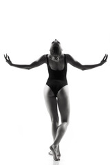 Naklejka premium Modern ballet dancer posing on white background