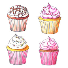 Cupcakes drawn by color pencils