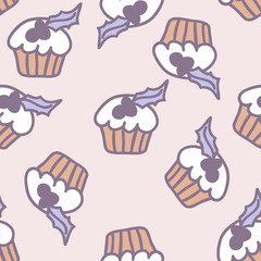 Cupcake pattern. Christmas greeting card template, Merry Christmas. Doodle.