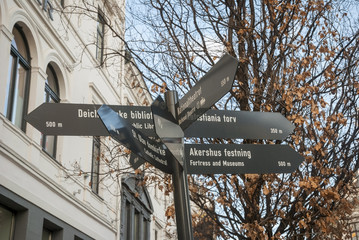 Tourist attraction marker in the center of Oslo, Norway