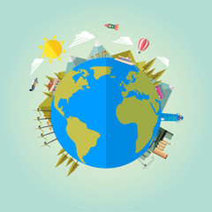 Naklejka premium Earth globe, eco background. Vector flat illustration