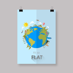 Flyer design Earth globe, eco background. Vector flat illustration