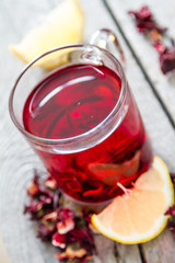 Hibiscus tea in glass cup