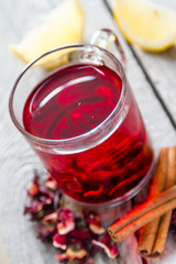 Hibiscus tea in glass cup