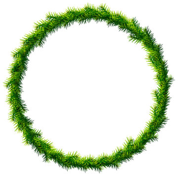Thin christmas wreath without decoration. Round frame of pine
