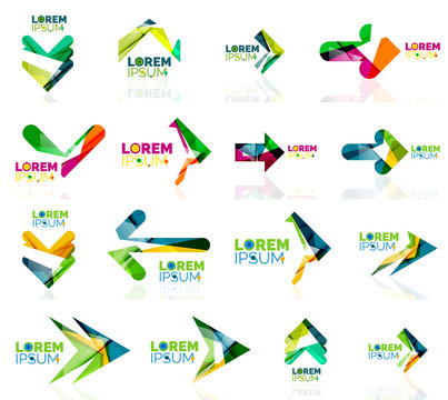 Geometric shapes arrow company logo set, paper origami style