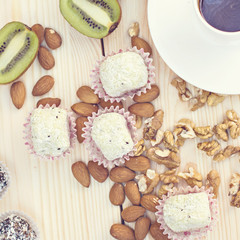 Homemade candy with coconut powder