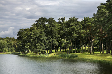 Lake near castle in Mir. Belarus
