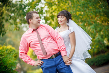 loving bride and groom embracing