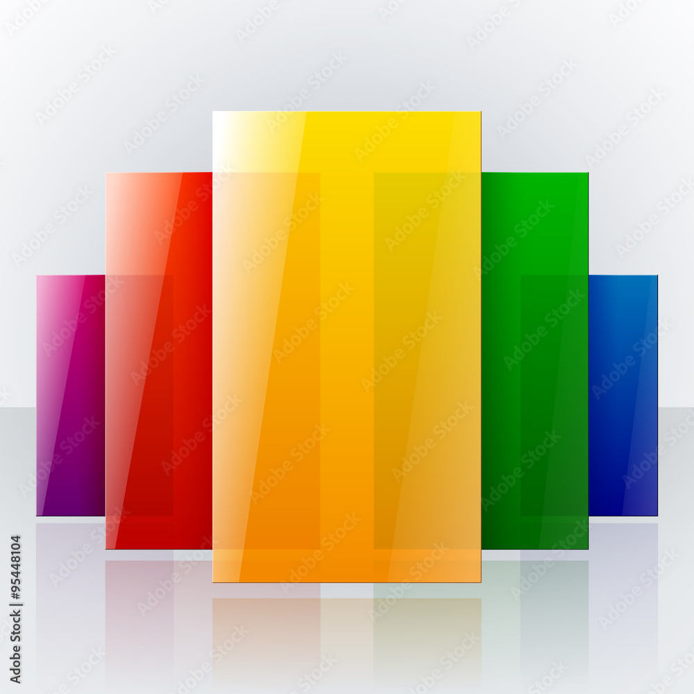 Poster Abstract infographic colorful rainbow shiny transparent rectangles with reflections on light gray background