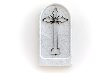 Cross crafted iron of white Carrara marble, religious symbol