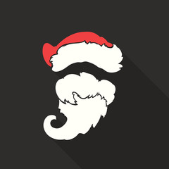 Flat Design Vector Santa Claus Face with beard and hat. Icon. Greeting Card