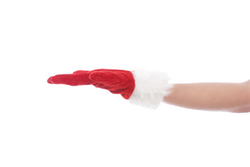 main femme avec gant de Noël à plat