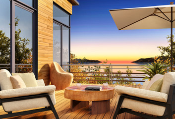 Beautiful sunset on the terrace