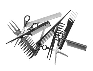 Professional hairdresser tools isolated on white