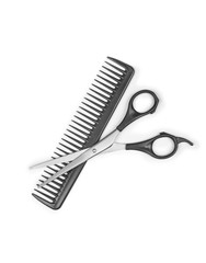 Comb and scissors isolated on the white background