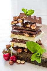 Selection of chocolate on white background