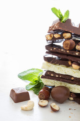 Selection of chocolate on white background