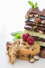 Selection of chocolate on white background