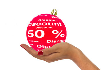 Hand holds 50 percent discount bauble