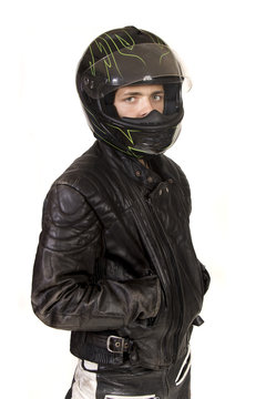 Teen Boy Wearing Motorbike Clothes
