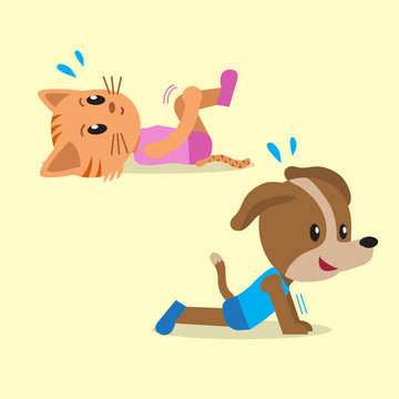 Cartoon Cat And Dog Doing Exercise For Health