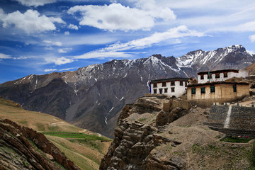 Landscape of Temple at hill side near river in Northern India
