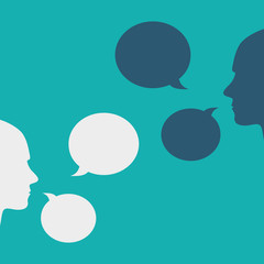 people icons with colorful dialog speech bubbles
