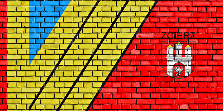 flag of Zgierz painted on brick wall