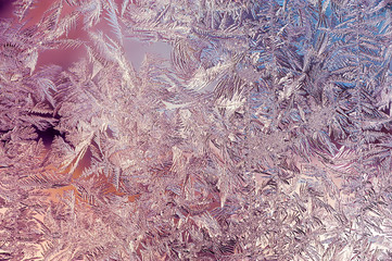 Beautiful Closeup Winter Colorful Background With Icy Frost Patterns