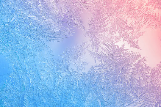 Beautiful Closeup Winter Colorful Background With Icy Frost Patterns