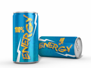 Two Energy Drinks Cans Isolated against White Background