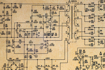 Electronic scheme diagram of retro television.