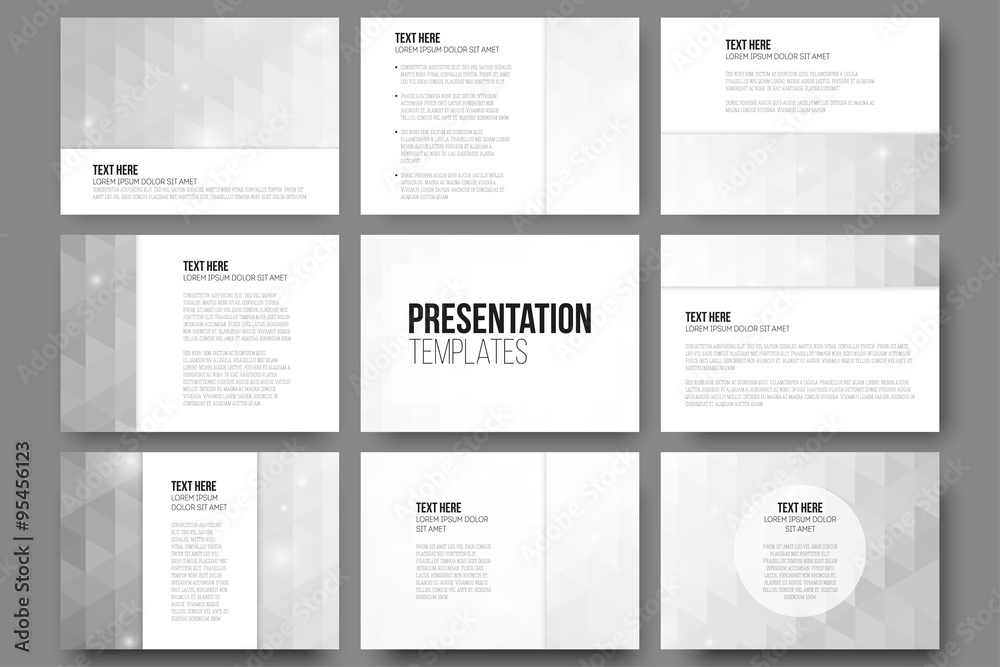 Poster set of 9 templates for presentation slides. abstract gray backgrounds. triangle design vectors