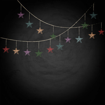 Chalkboard background with drawing bunting stars