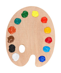 Wooden art palette with paints