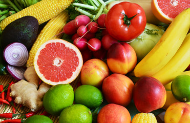Colorful vegetables and fruits collection